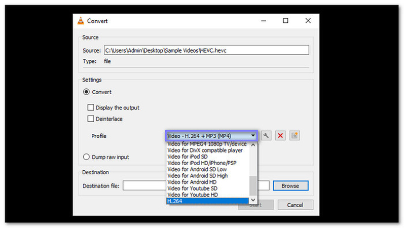 convert hevc to mp4 with vlc
