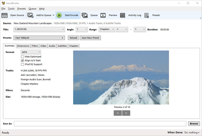 Convert HEVC to MP4 using HandBrake