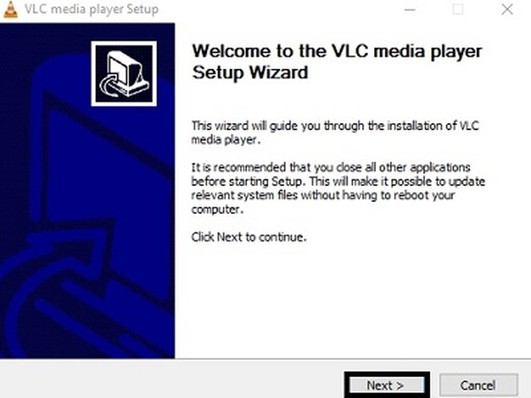 follow setup wizard to install vlc media player