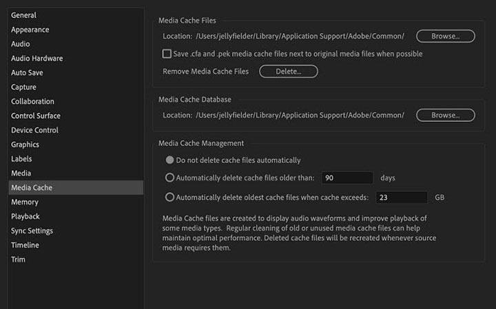 delete media cache premiere pro