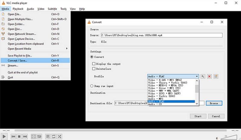 vlc convert mp4 to flac