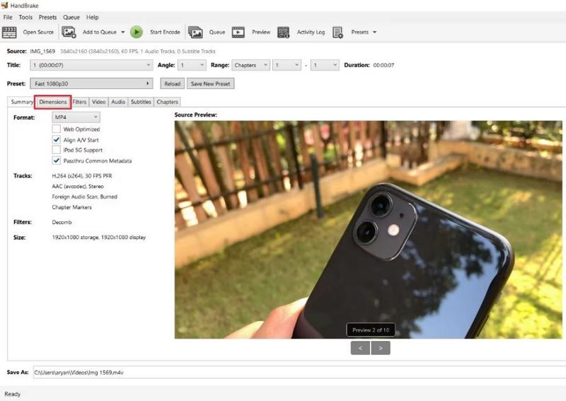 使用尺寸選項在HandBrake中調整影片大小
