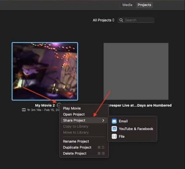 how do i share an imovie project