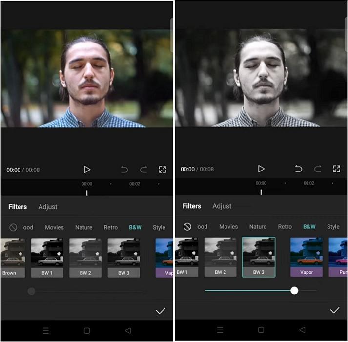 모바일에서 비디오 흑백 만들기