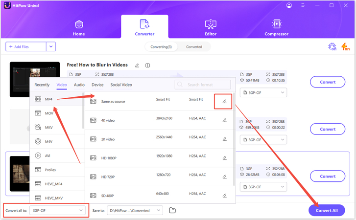 choose to convert 3gp to mp4