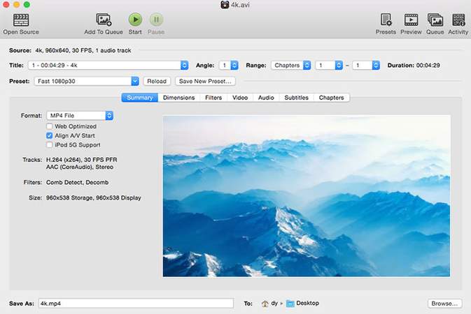 output format mp4 handbrake