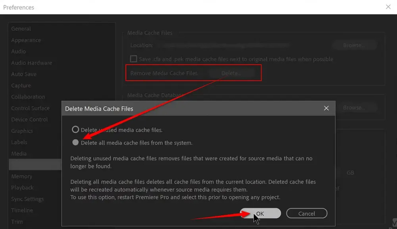 delete media cache premiere pro