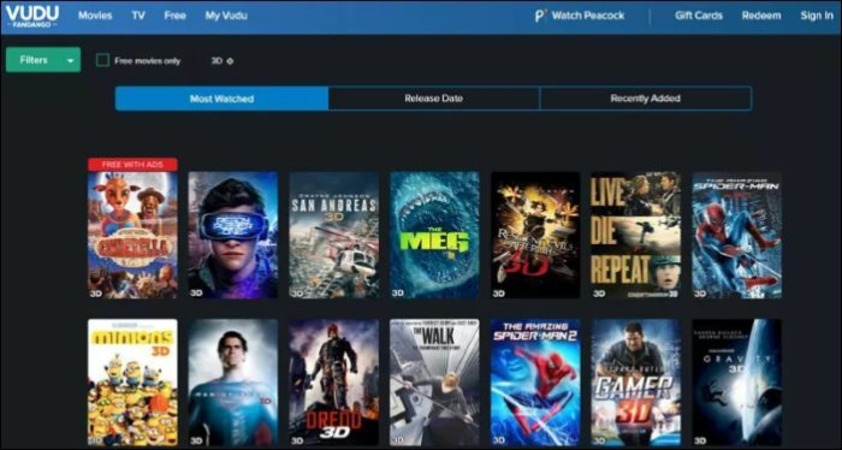 vudu watching 3d movies