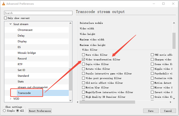 apply rotation filter vlc