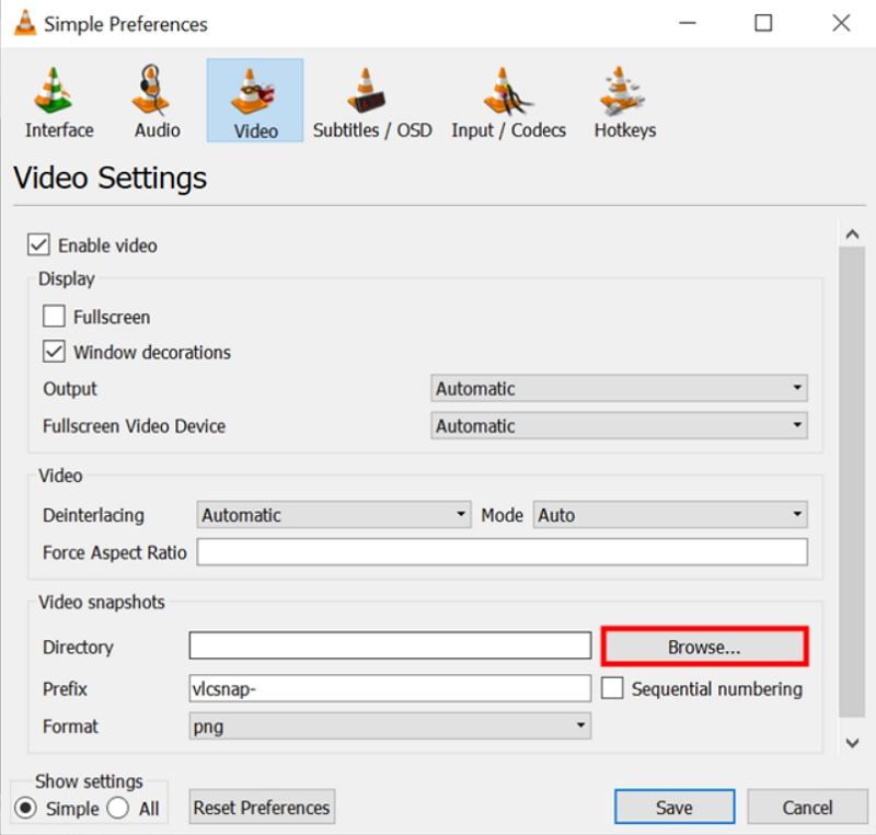 changer l’emplacement des captures dans VLC