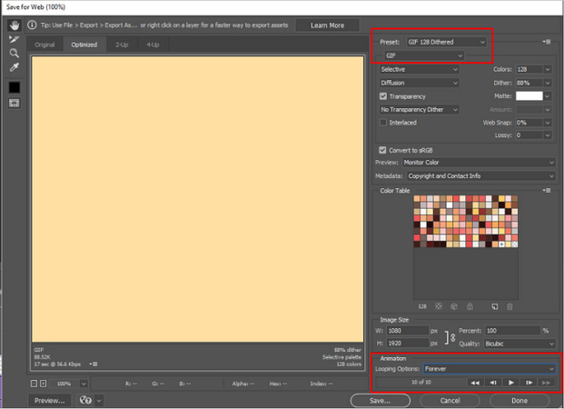export gif photoshop