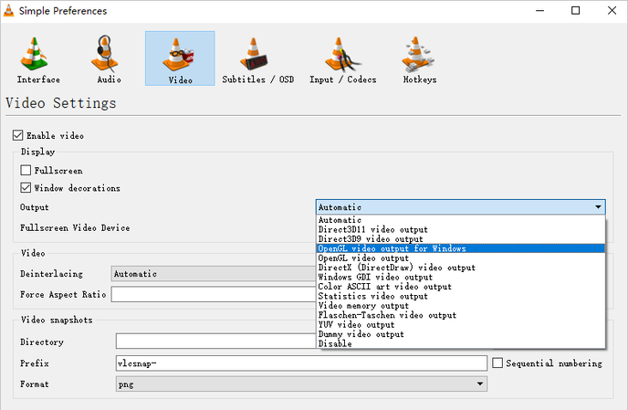 opengl video output vlc hdr