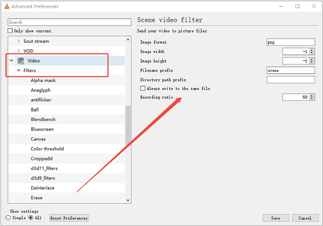 scene video filter vlc