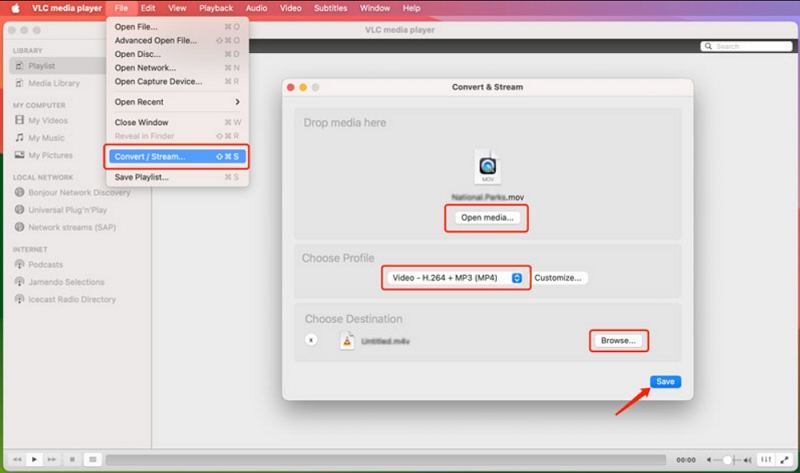 konvertiere mpg in mp4 vlc mac