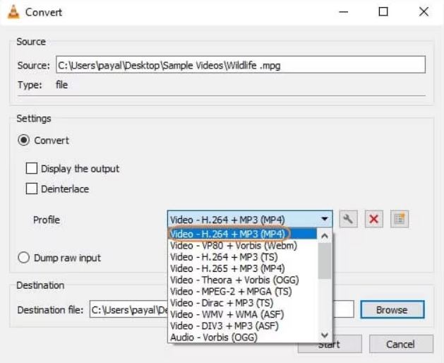 vlc konvertiert mpg in mp4