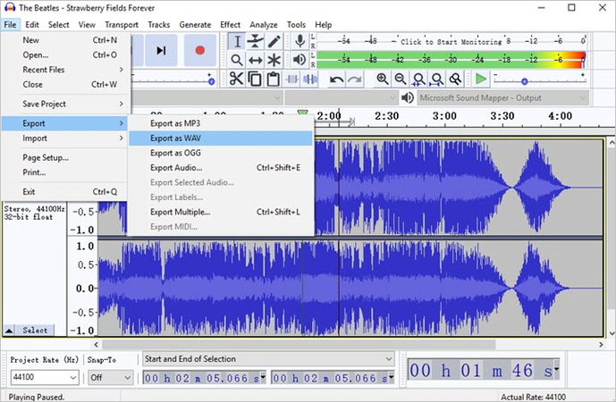 audacity MP4 zu WAV Audio exportieren