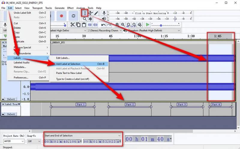 audacity wav 파일 자르기