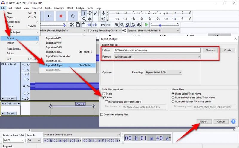 audacity wav 스플리터