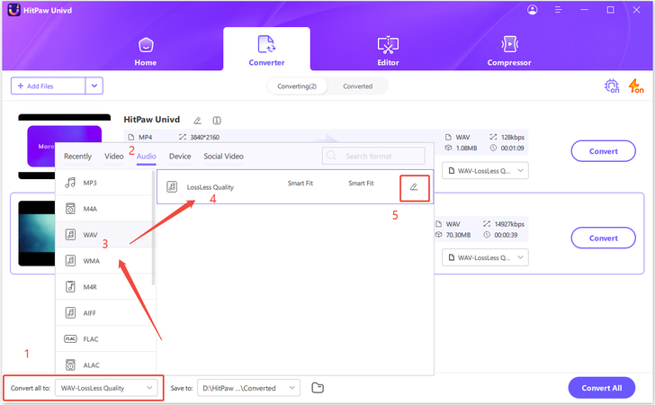 escolher converter mp4 para formato wav
