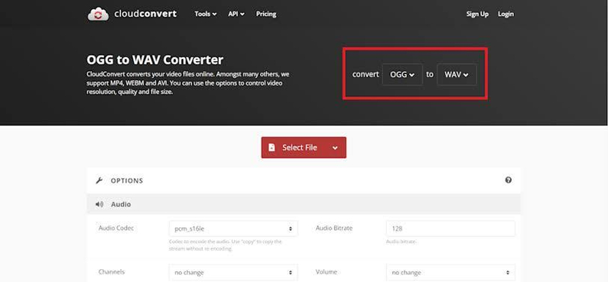 cloudconvert OGG to WAV convert online
