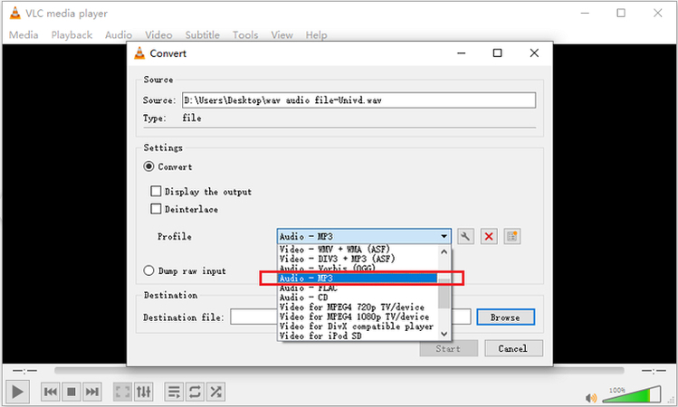 mp3 to wav converter using vlc player