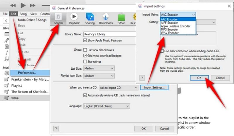 select wav encoder in iTunes settings