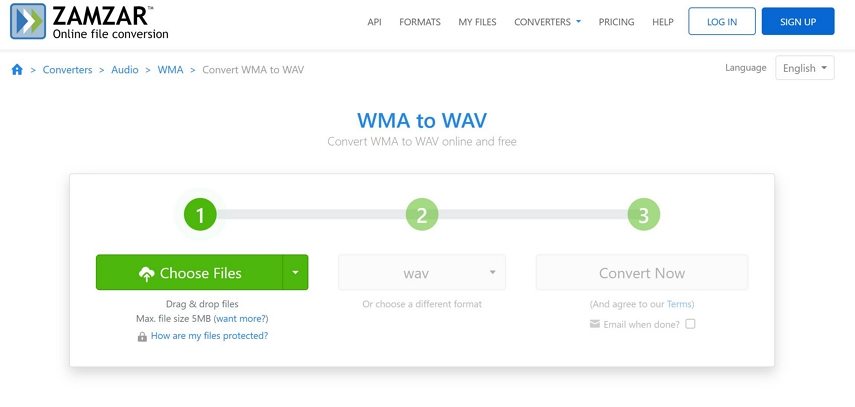 zamzar wam to wav online free