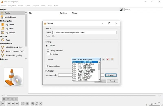 simple wmv to mp4 converter using vlc