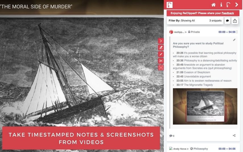 reclipped youtube notes taker extension
