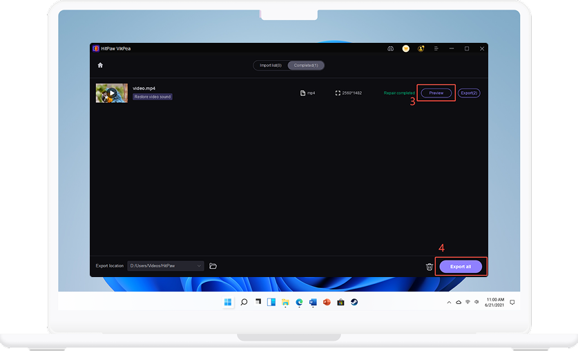 preview and export repaired video