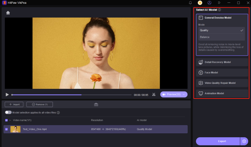 select ai video enhancement model